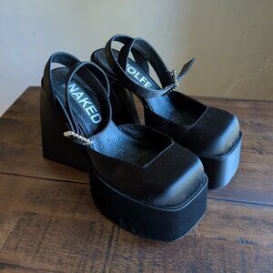 naked wolfe jackie satin slingback pumps w/ crystal closure in black (US 8)